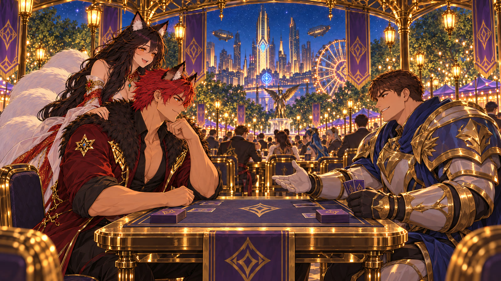 Sett and Ahri meet Garen at their first tournament table